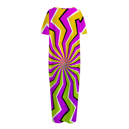 Colorful Dizzy Moving Optical Illusion Short Sleeve Long Nightdress
