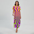 Colorful Dizzy Moving Optical Illusion Short Sleeve Maxi Dress