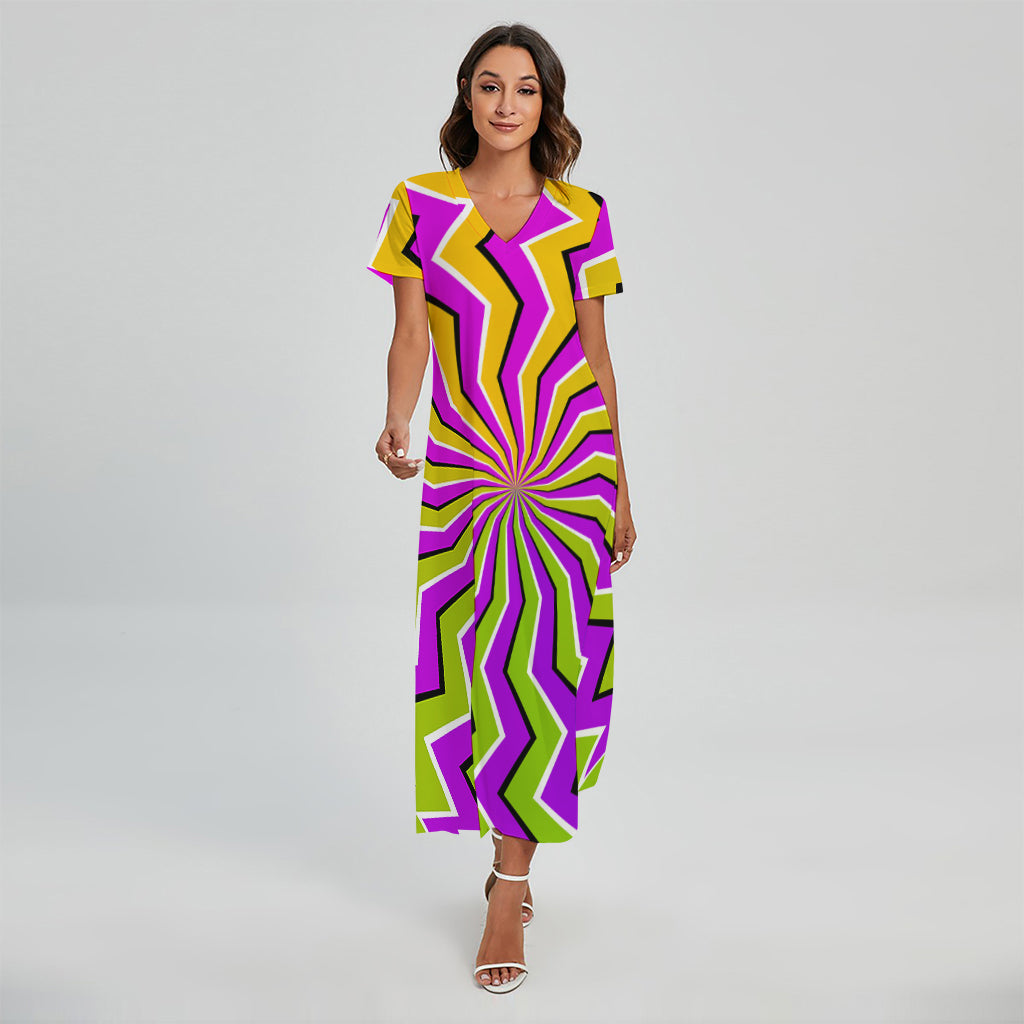 Colorful Dizzy Moving Optical Illusion Short Sleeve Maxi Dress