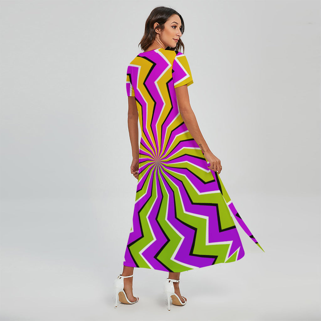 Colorful Dizzy Moving Optical Illusion Short Sleeve Maxi Dress
