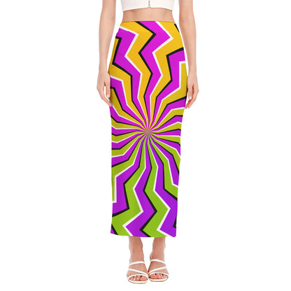 Colorful Dizzy Moving Optical Illusion Side Slit Maxi Skirt
