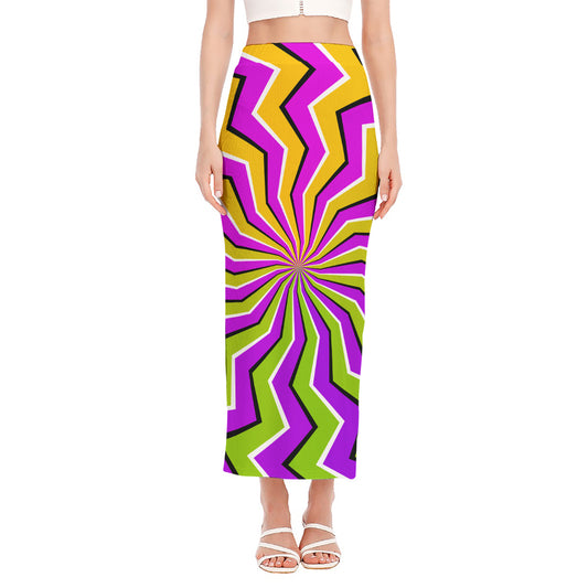 Colorful Dizzy Moving Optical Illusion Side Slit Maxi Skirt
