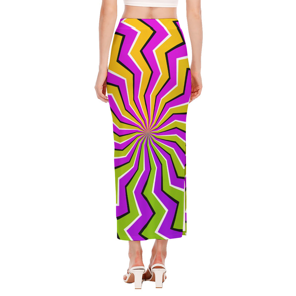 Colorful Dizzy Moving Optical Illusion Side Slit Maxi Skirt