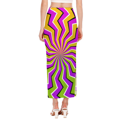 Colorful Dizzy Moving Optical Illusion Side Slit Maxi Skirt