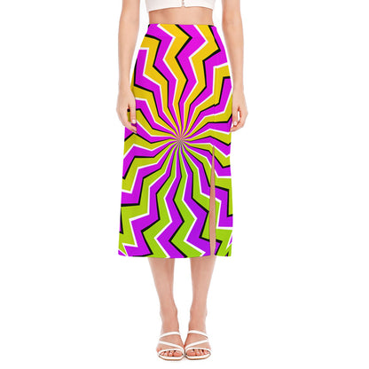 Colorful Dizzy Moving Optical Illusion Side Slit Midi Skirt