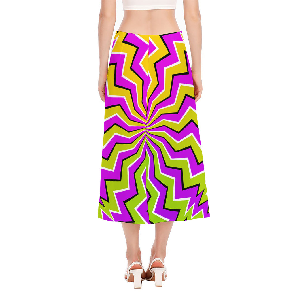 Colorful Dizzy Moving Optical Illusion Side Slit Midi Skirt