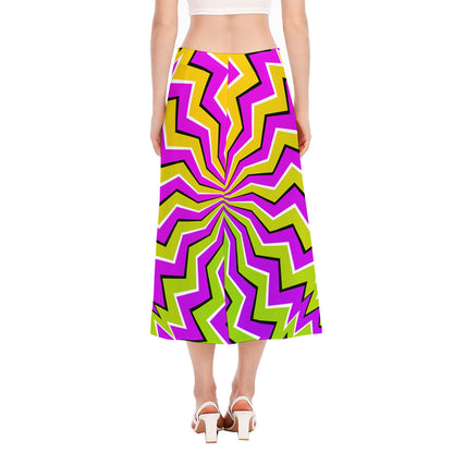 Colorful Dizzy Moving Optical Illusion Side Slit Midi Skirt