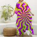 Colorful Dizzy Moving Optical Illusion Silk V-Neck Kaftan Dress