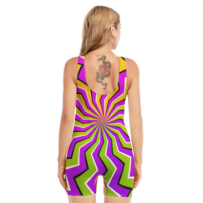 Colorful Dizzy Moving Optical Illusion Sleeveless One Piece Swimsuit