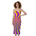 Colorful Dizzy Moving Optical Illusion Slim Fit Midi Cami Dress