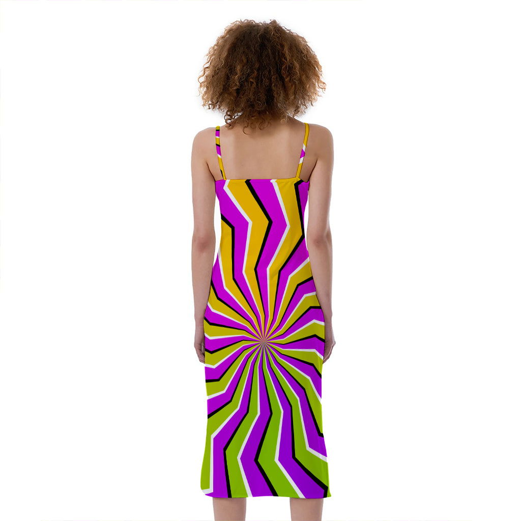 Colorful Dizzy Moving Optical Illusion Slim Fit Midi Cami Dress