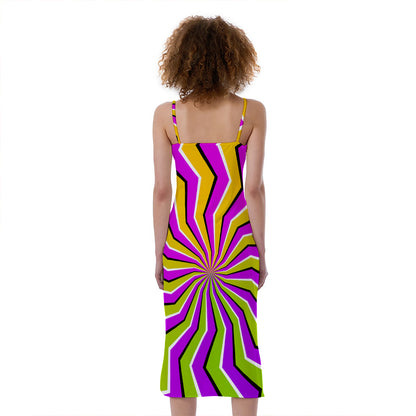 Colorful Dizzy Moving Optical Illusion Slim Fit Midi Cami Dress