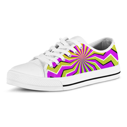 Colorful Dizzy Moving Optical Illusion White Low Top Sneakers