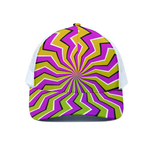 Colorful Dizzy Moving Optical Illusion White Mesh Trucker Cap