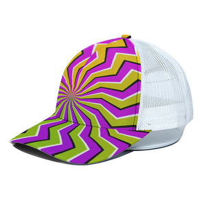 Colorful Dizzy Moving Optical Illusion White Mesh Trucker Cap