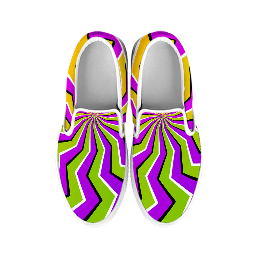 Colorful Dizzy Moving Optical Illusion White Slip On Sneakers