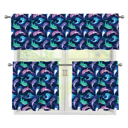 Colorful Dolphin Pattern Print 3 Piece Kitchen Curtains