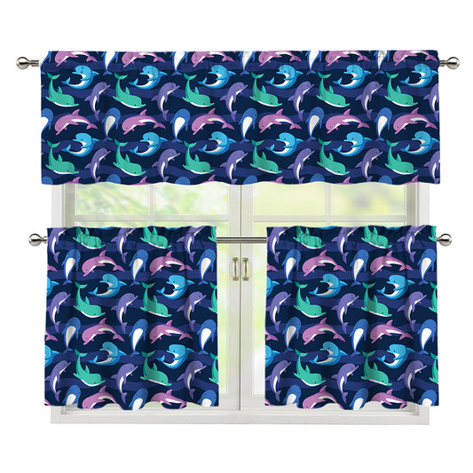 Colorful Dolphin Pattern Print 3 Piece Kitchen Curtains