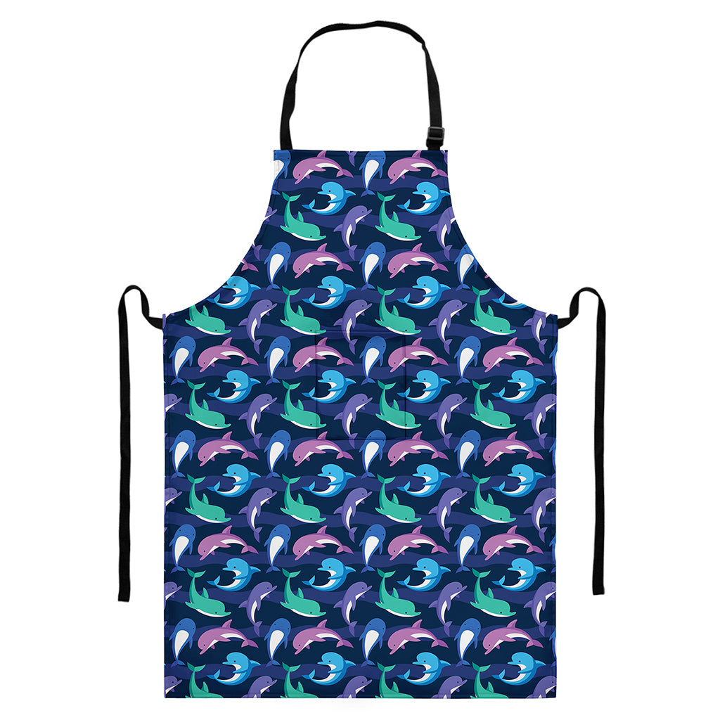 Colorful Dolphin Pattern Print Bib Apron With Pocket