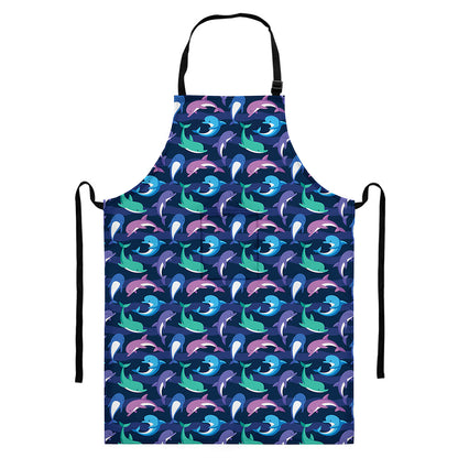 Colorful Dolphin Pattern Print Bib Apron With Pocket