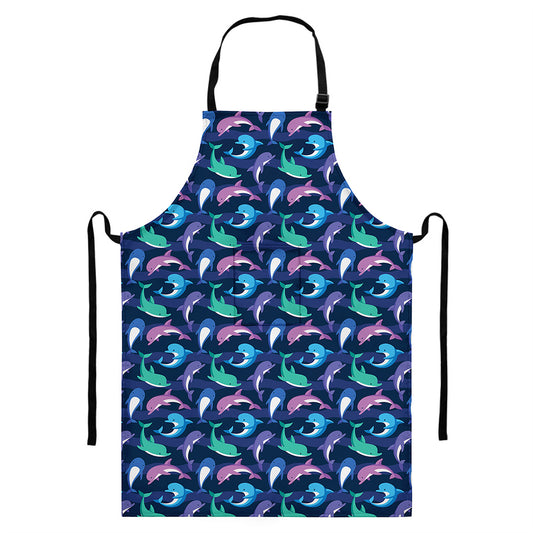 Colorful Dolphin Pattern Print Bib Apron With Pocket