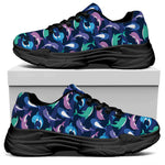 Colorful Dolphin Pattern Print Black Chunky Shoes