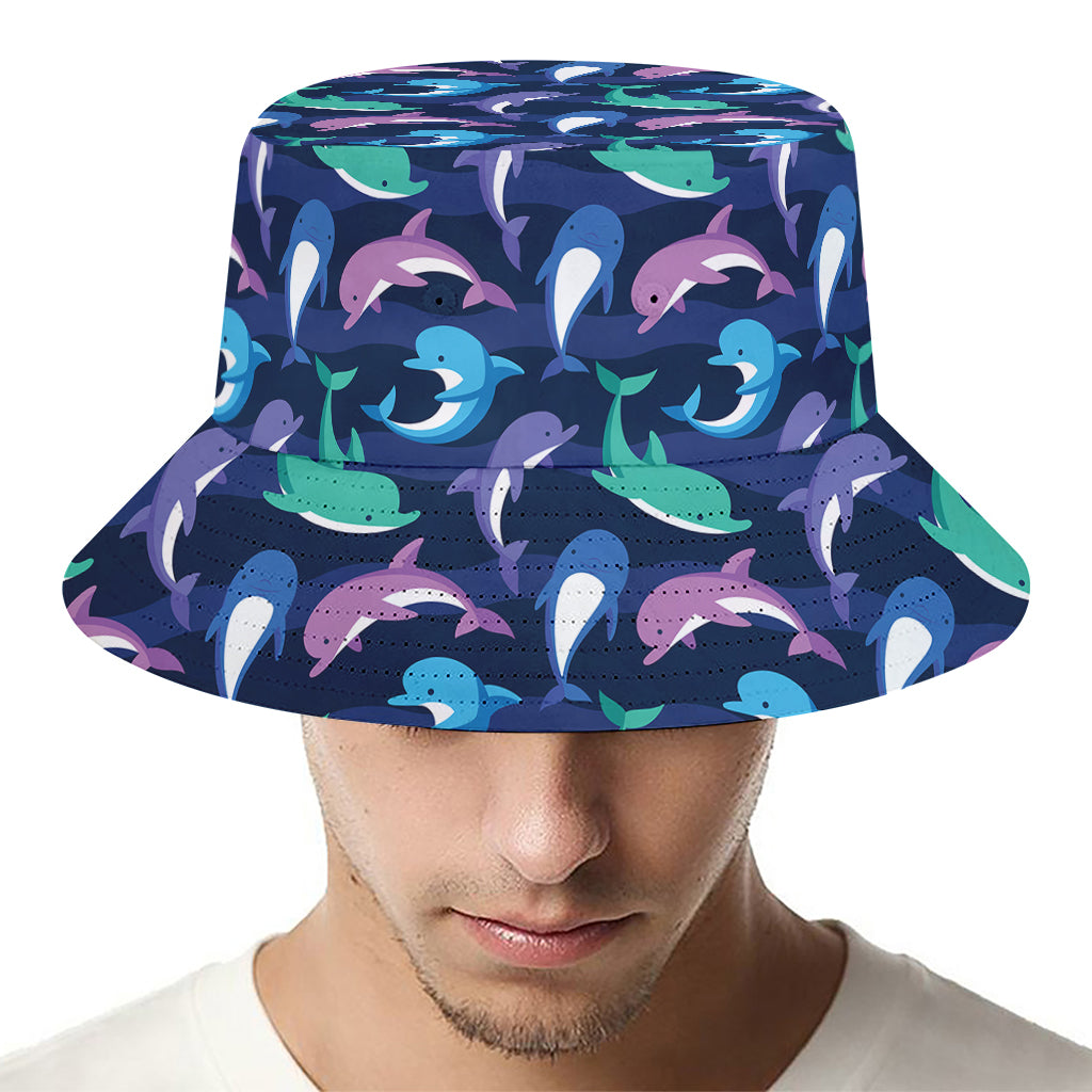 Colorful Dolphin Pattern Print Bucket Hat