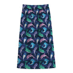 Colorful Dolphin Pattern Print Cotton Front Slit Maxi Skirt