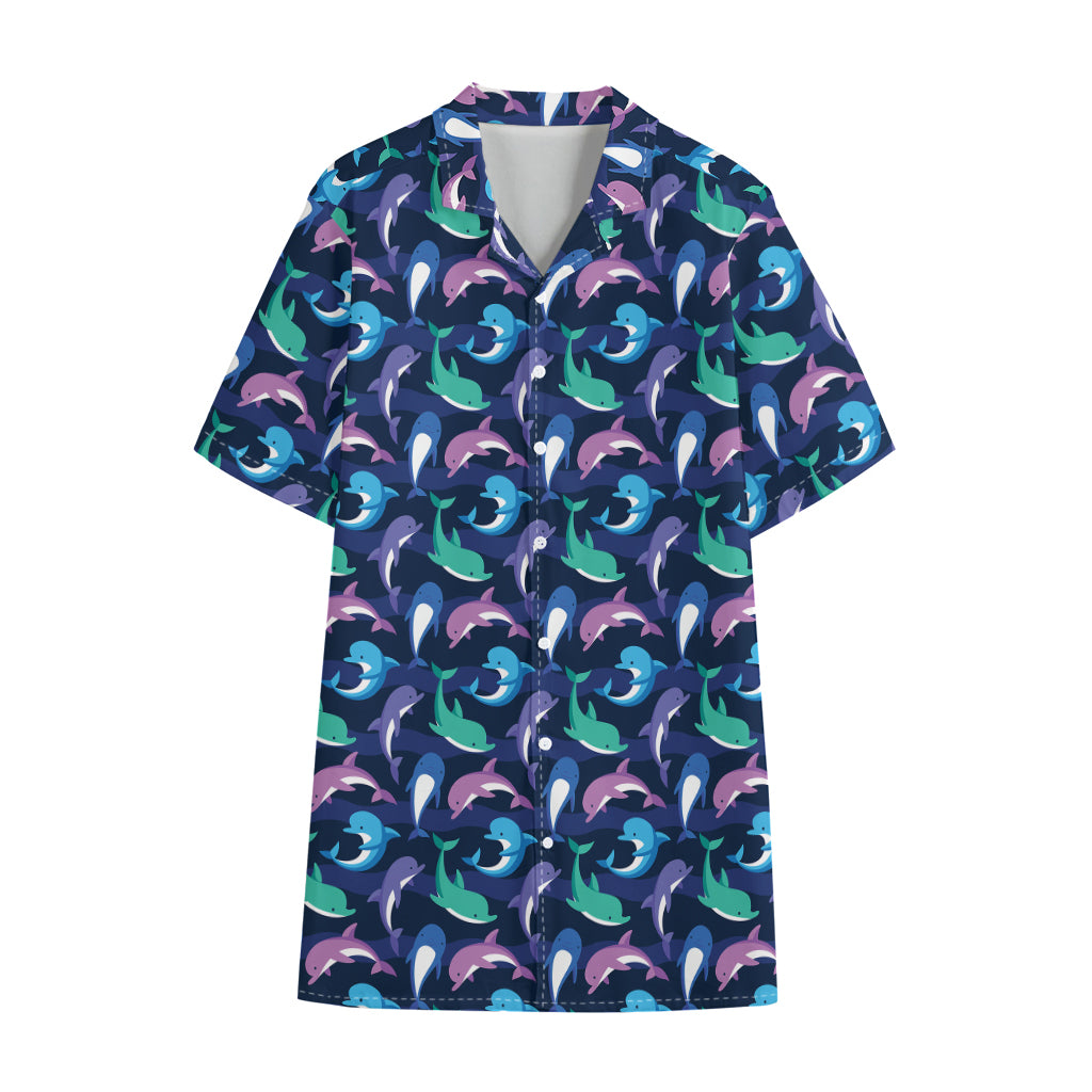 Colorful Dolphin Pattern Print Cotton Hawaiian Shirt