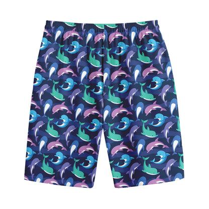 Colorful Dolphin Pattern Print Cotton Shorts