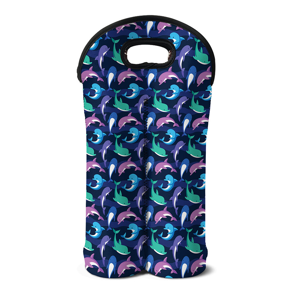 Colorful Dolphin Pattern Print Double Neoprene Wine Tote