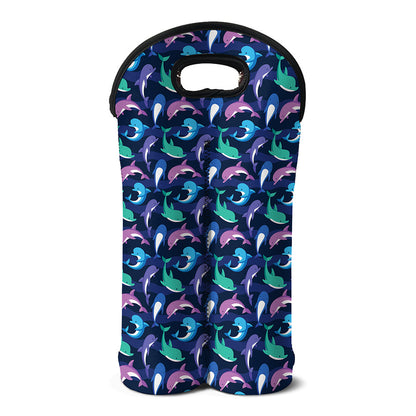 Colorful Dolphin Pattern Print Double Neoprene Wine Tote