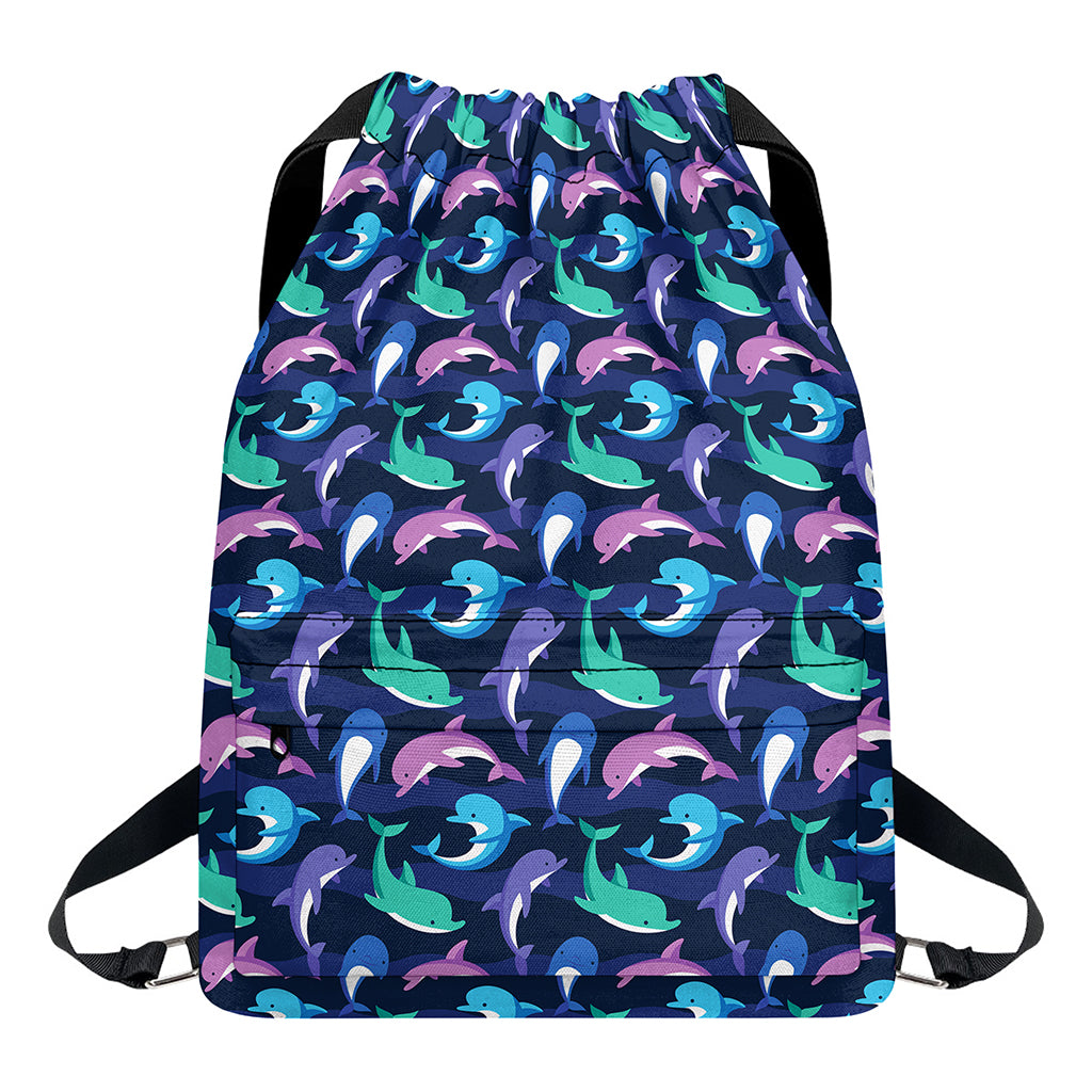 Colorful Dolphin Pattern Print Drawstring Backpack