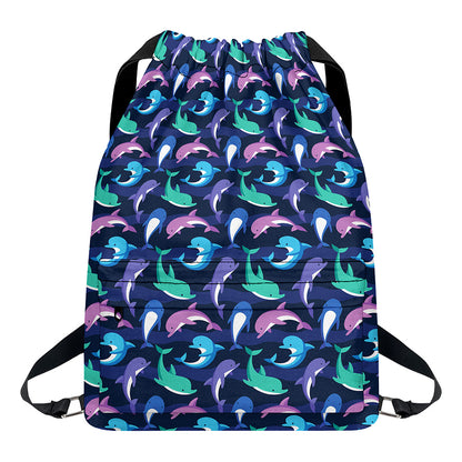 Colorful Dolphin Pattern Print Drawstring Backpack