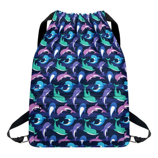 Colorful Dolphin Pattern Print Drawstring Backpack