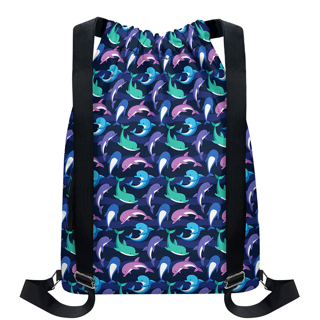Colorful Dolphin Pattern Print Drawstring Backpack