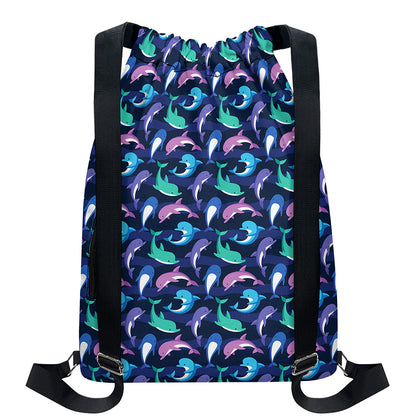 Colorful Dolphin Pattern Print Drawstring Backpack