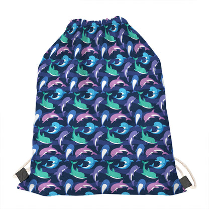 Colorful Dolphin Pattern Print Drawstring Bag