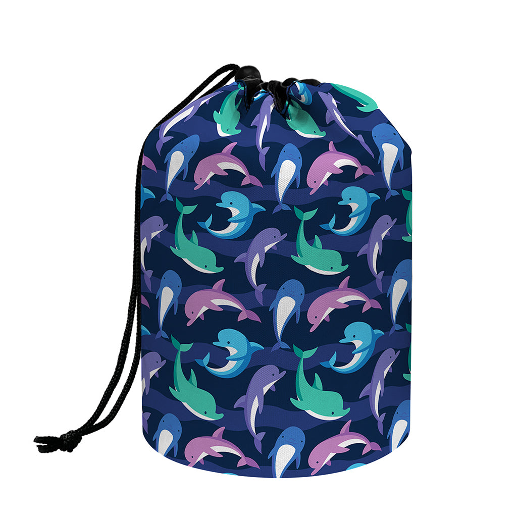 Colorful Dolphin Pattern Print Drawstring Makeup Bag