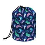 Colorful Dolphin Pattern Print Drawstring Makeup Bag