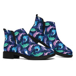 Colorful Dolphin Pattern Print Flat Ankle Boots