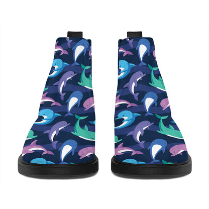 Colorful Dolphin Pattern Print Flat Ankle Boots