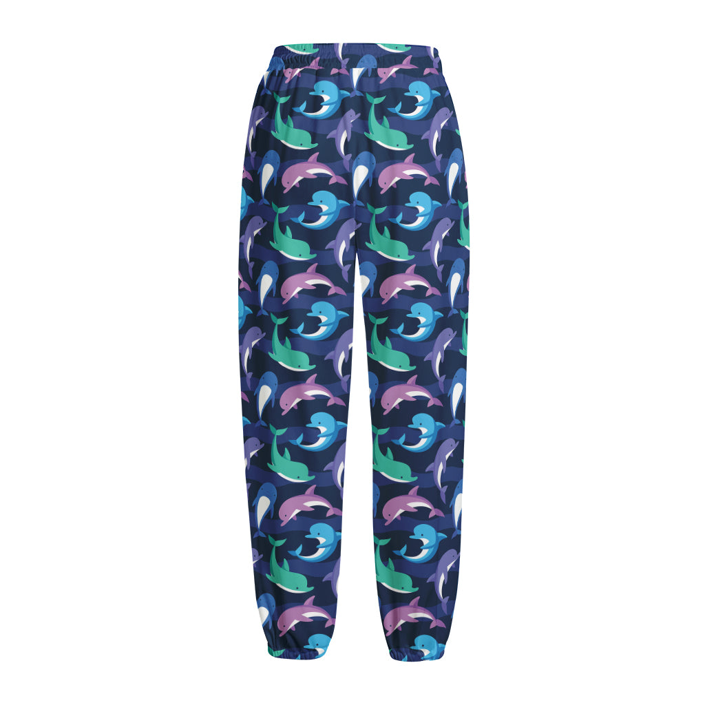 Colorful Dolphin Pattern Print Fleece Lined Knit Pants