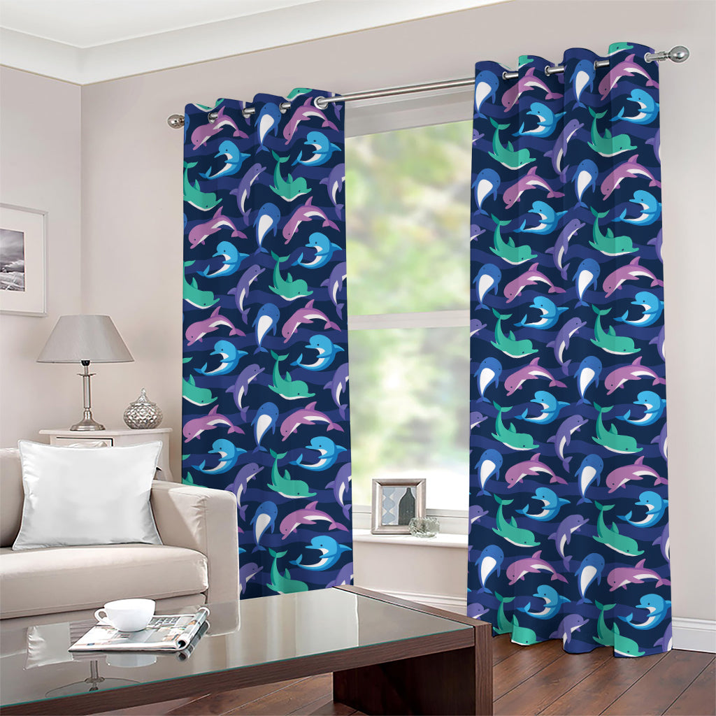 Colorful Dolphin Pattern Print Grommet Curtains