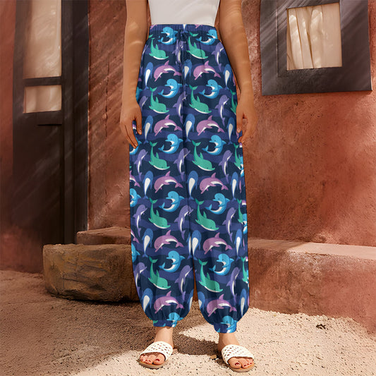 Colorful Dolphin Pattern Print Harem Pants