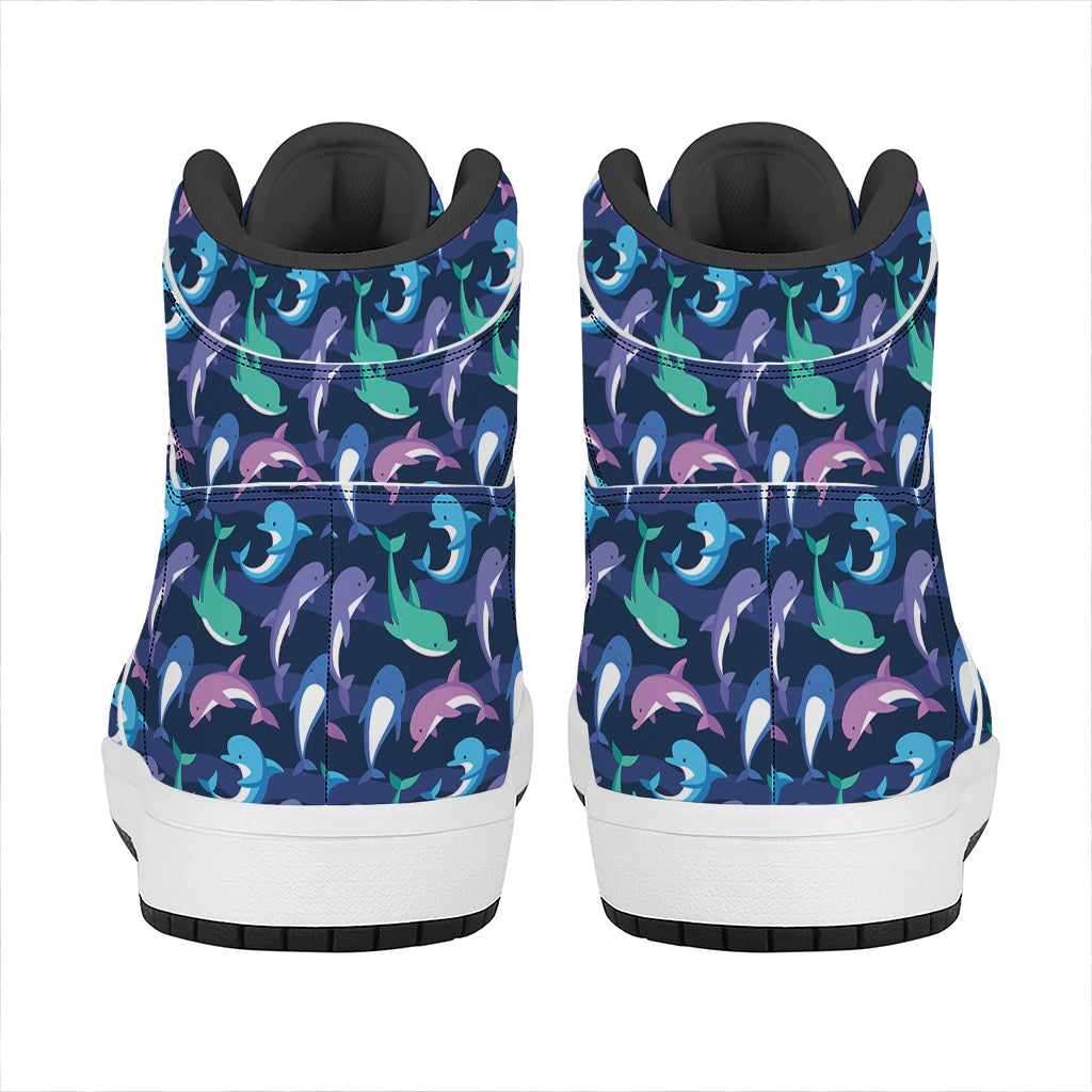 Colorful Dolphin Pattern Print High Top Leather Sneakers