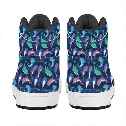 Colorful Dolphin Pattern Print High Top Leather Sneakers
