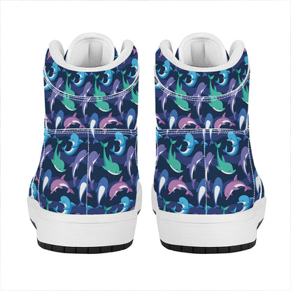Colorful Dolphin Pattern Print High Top Leather Sneakers