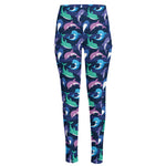 Colorful Dolphin Pattern Print High-Waisted Pocket Leggings