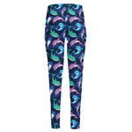 Colorful Dolphin Pattern Print High-Waisted Pocket Leggings